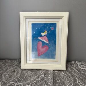 Felicity Wishes by Emma Thomson Whimsical Pink and Blue Art Print in Cream Frame
